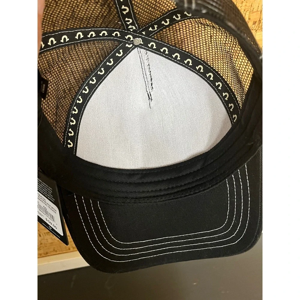 True Religion Mens Black Gold Buddha Logo Mesh Trucker Hat Snapback TR4108 NWT